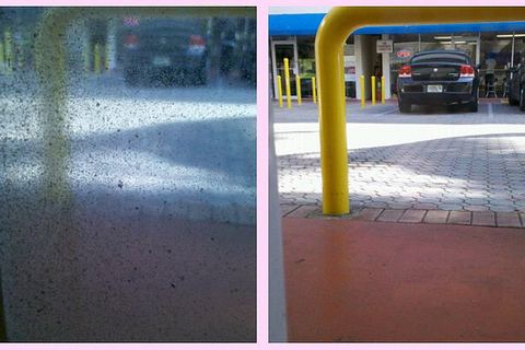 Window cleaning in progress